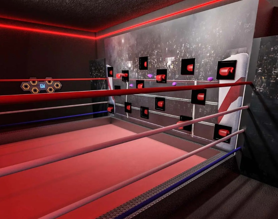 Hindernis-Spielraum bei The Great Escape Köln mit Boxhandschuhen aus der Wand