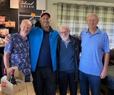 Adrian Raymond, Mark Donachie and Adrian Reid with the President Nick Wingfield following winning the team bowmaker.