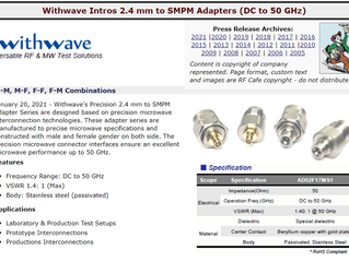 RF Cafe : Withwave Intros 2.4 mm to SMPM Adapters (DC to 50 GHz)