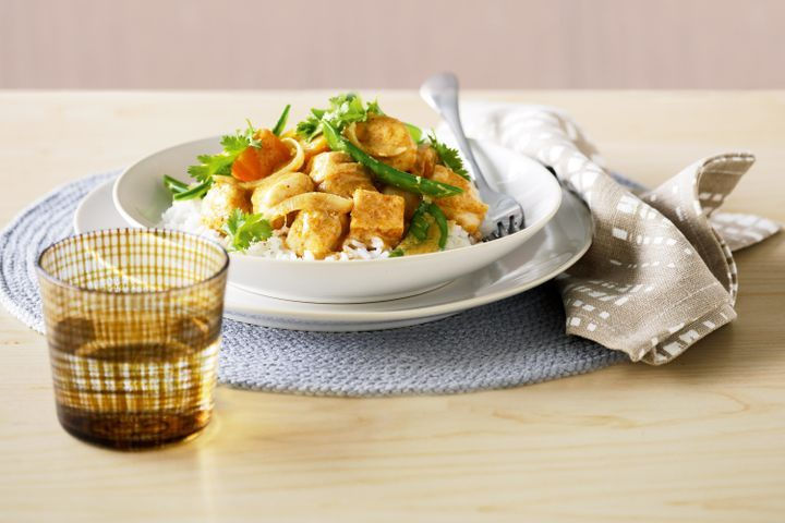 Red curry fish with jasmine rice