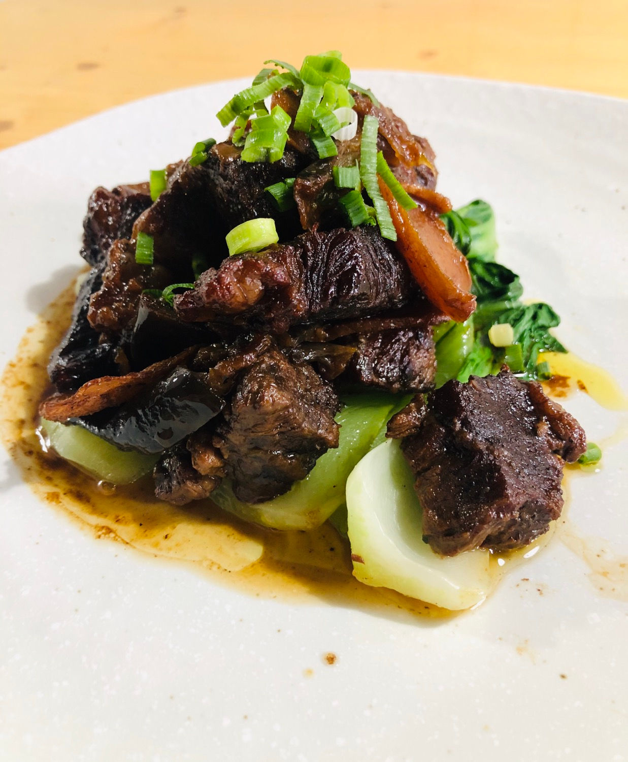 Chinese beef and eggplant hotpot with eggplant and bok choy