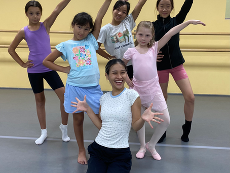 Group of young dancers and their instructor at Ballet Kukan Academy's summer dance camp.