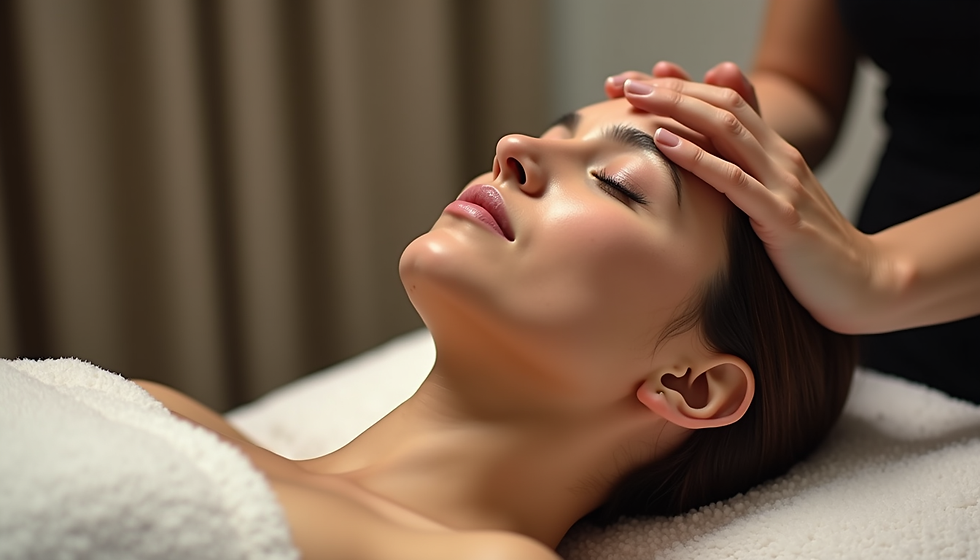 Close-up view of a facial sculpting session using gua sha tool on a client’s cheek