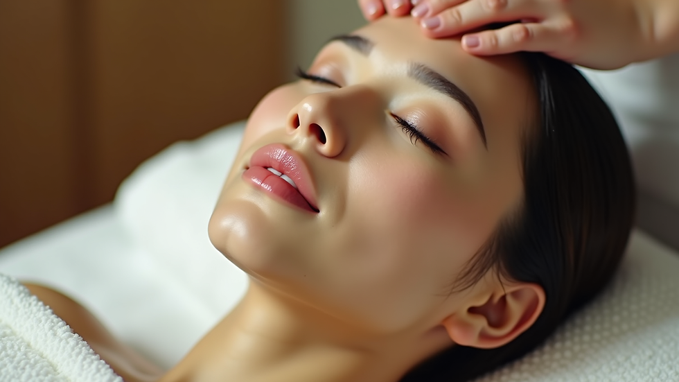 Close-up view of a Japanese head spa treatment with warm oil application