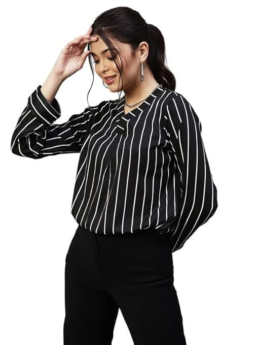 Thumbnail: Women’s Rotto Butti Woven Crepe Striped Casual Wear Regular Fit Top