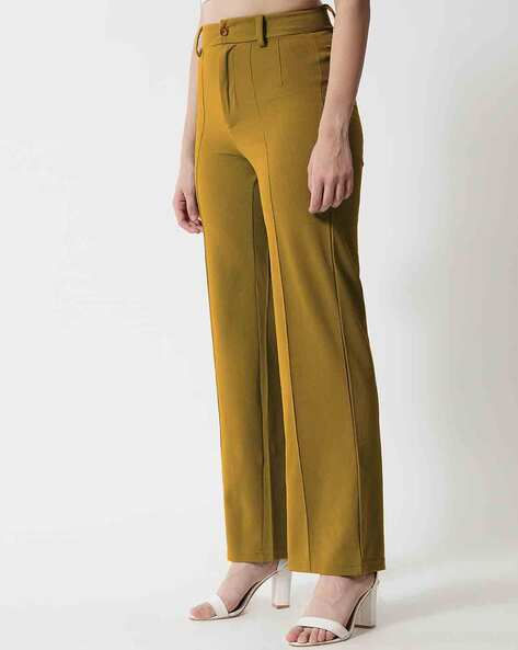 Thumbnail: Women Polyester Solid Brown Trousers