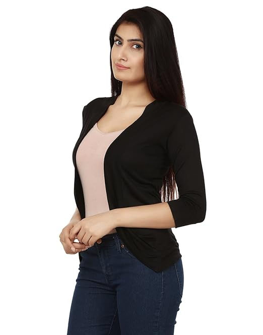 Thumbnail: 3-Women's Cotton 3/4th Sleeves Fashionable Shrug