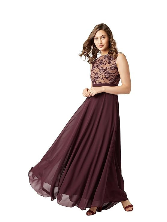 Thumbnail: Women’s Brick Red & Dusty Green Sleeveless Fit and Flare Dress