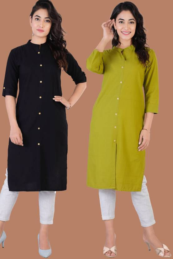 2-Combo Pack 2 Cotton Slub Kurti For Women