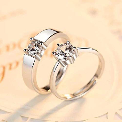 Thumbnail: Platinum-Plated Silver Couple Finger Ring Combo with Cubic Zirconia