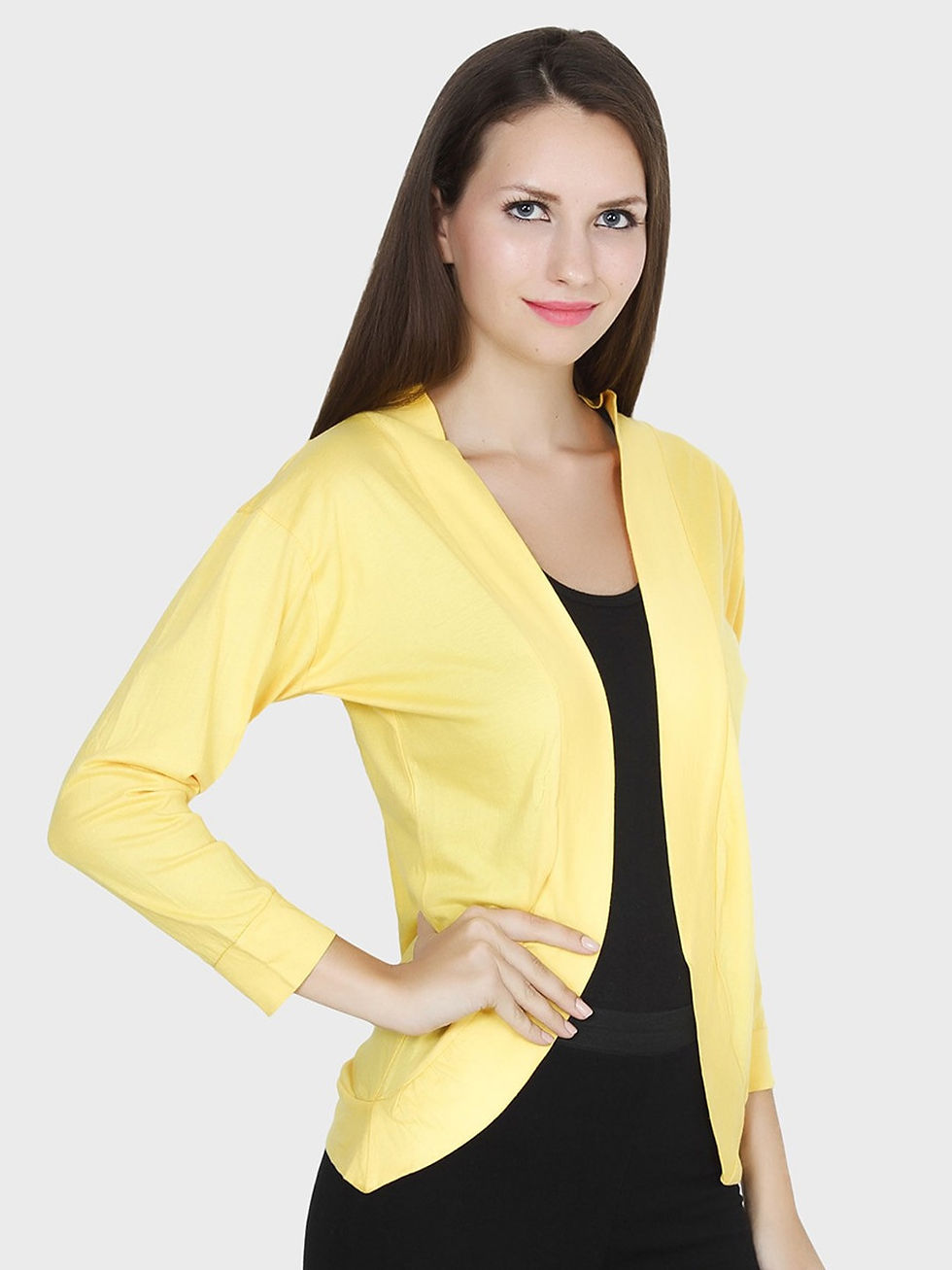 Thumbnail: Yellow 3/4th Sleeves Fashionable Shrug