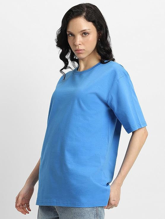 Thumbnail: Pure Cotton Women Half Sleeve Blue T-Shirt