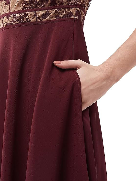 Thumbnail: Women’s Lavender & Wine V-Neck Cap Sleeve Floral Lace Fit and Flare Maxi Dress