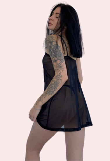 Thumbnail: Sheer Black Negligee Night Dress for Plus Size