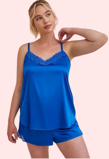 Thumbnail: Lace Trim Satin Short Camisole Set for Her