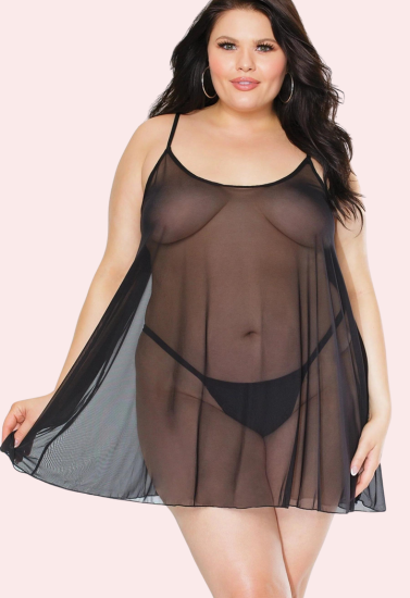 Thumbnail: Plus Size Sheer Black Chemise for Her