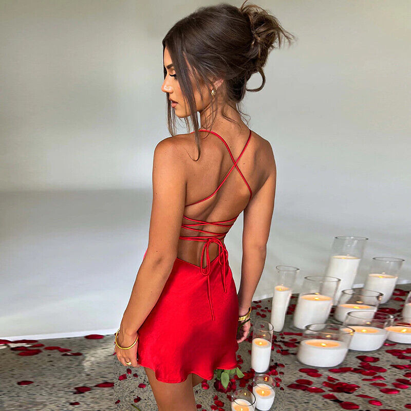 2-Satin Summer Dress with Open Back