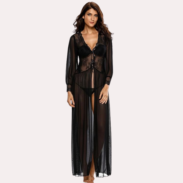 Thumbnail: 4-Romantic Sheer Elegance Black Nightgown
