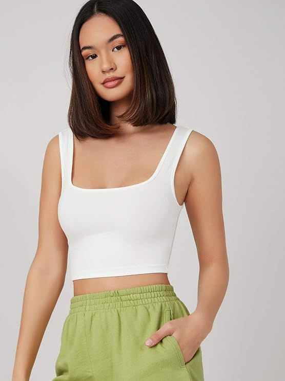 Thumbnail: Women Square Neck White Tank Tops