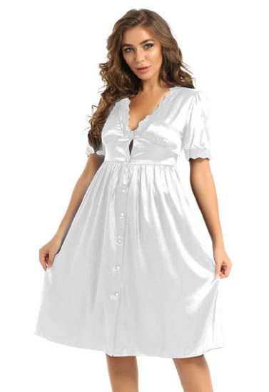 Thumbnail: Front view knee length luxury satin lounge dress