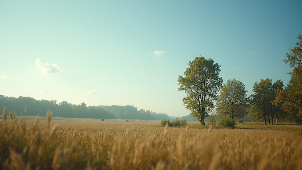 Eye-level view of a natural landscape with trees and a clear sky