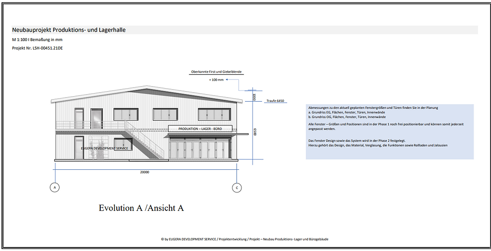 Stahlhalle 40 m x 20 m + 2 Ebene gedämmt + Brückenkran 1