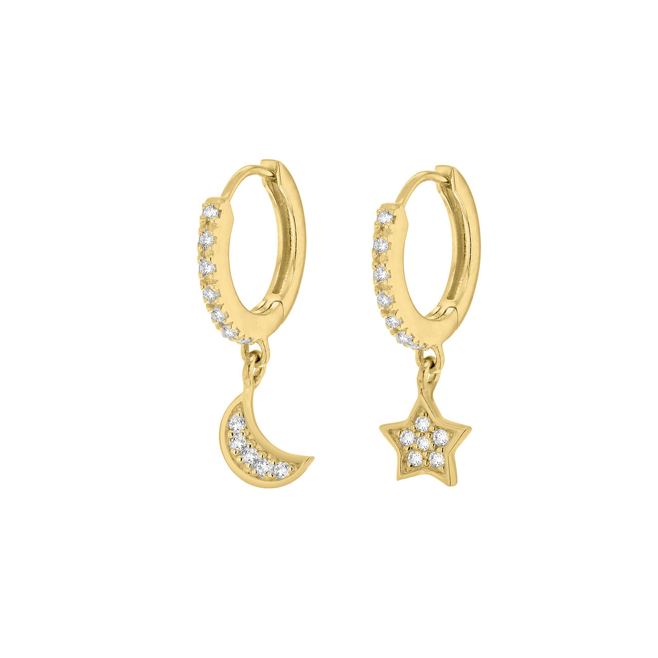 Gold Vermeil Stone Set Star and Moon Hoop Earrings