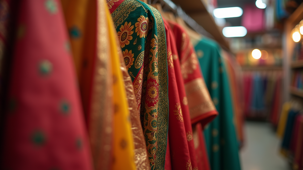 Eye-level view of traditional saree display in a store