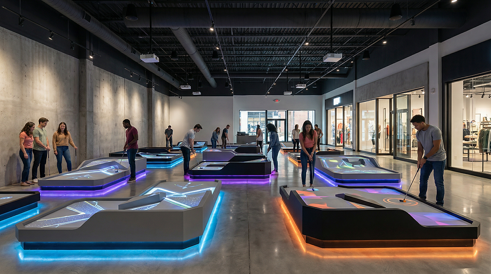 Modern indoor smart mini golf venue with modular courses designed for fast installation