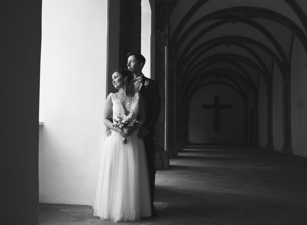 Kreuzgang, Schloss Corvey, Brautpaar, Hochzeit