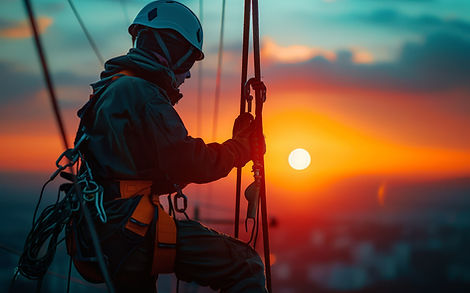 Rope Access Technician in sunset