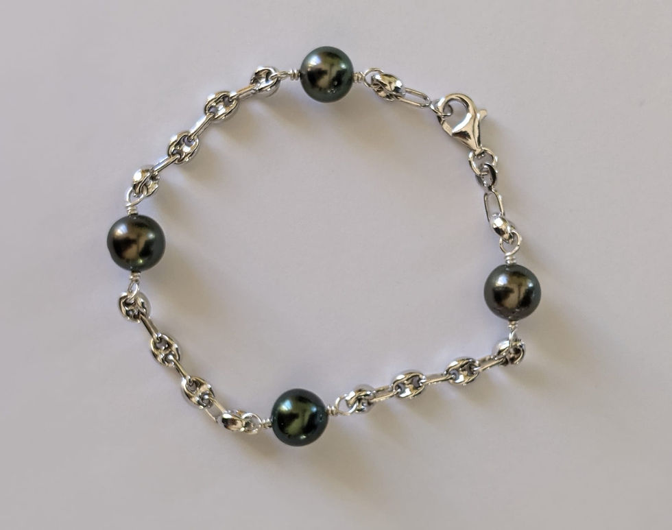Miniature : Bracelet en argent rhodié graines de café et perles de Tahiti.