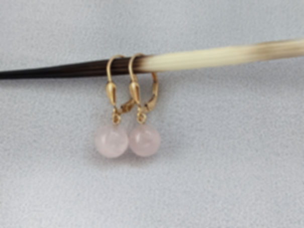 Boucles d'oreilles Dormeuses en Gold filled 14 Carats et Quartz rose