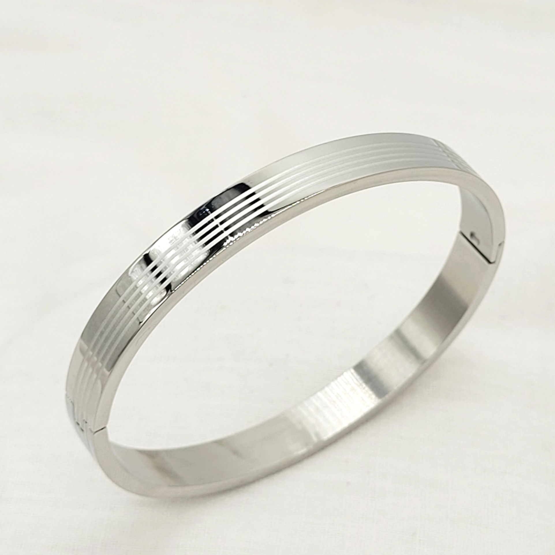 Stripped Silver Kada Bracele