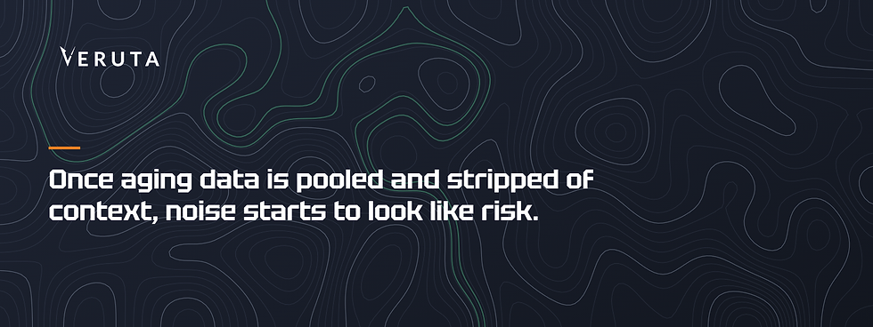 Once aging data is pooled and stripped of context, noise starts to look like risk.