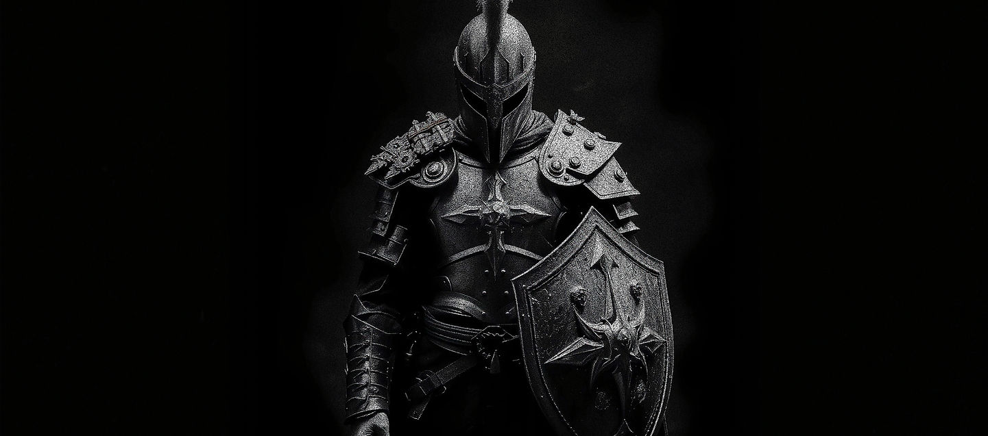 A warrior choosing his armour to wear. A cinematic, hyper-detailed, monochrome image using