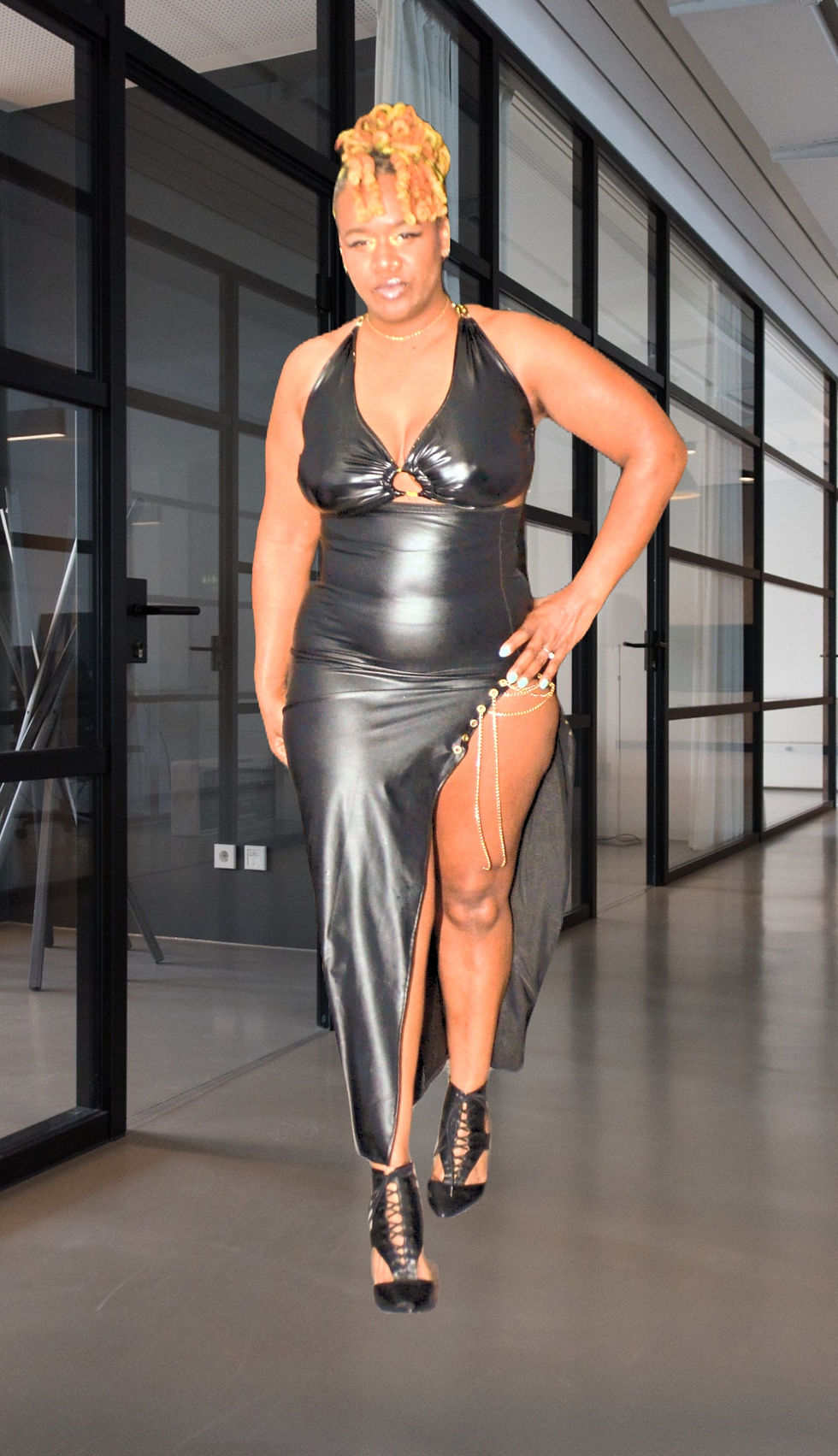 Thumbnail: Black Faux Leather high slit