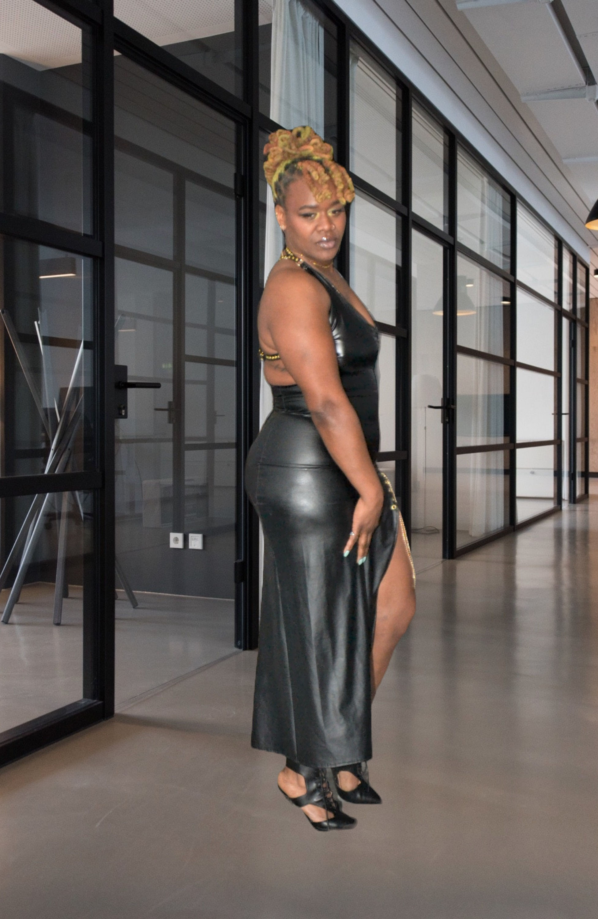 Black Faux Leather high slit