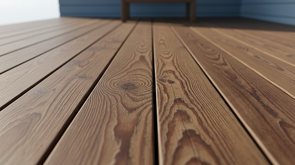 Close-up view of hardwood decking boards with natural grain