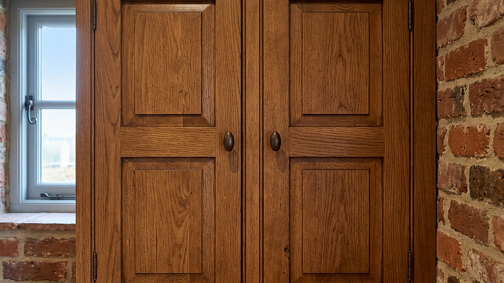 Close-up view of finely crafted wooden cabinet doors