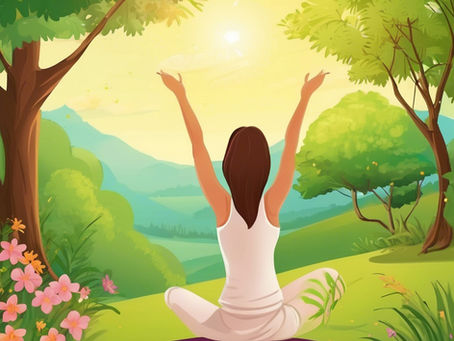 Woman meditating peacefully outdoors, symbolizing inner peace and energy clearing