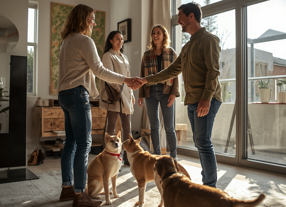 People collaborating with pets nearby, symbolizing partnership between The Healing Circle Foundation and pet organizations for animal well-being.