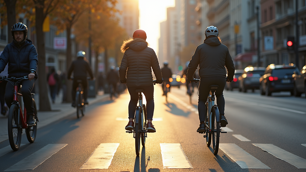 High angle view of a city street bustling with electric bike riders
