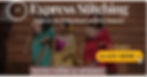 Women in colorful sarees walking, smiling. Background: red steps. Text: "Express Stitching. Fabric to Fabulous within hours! Service within 24-48 hours."