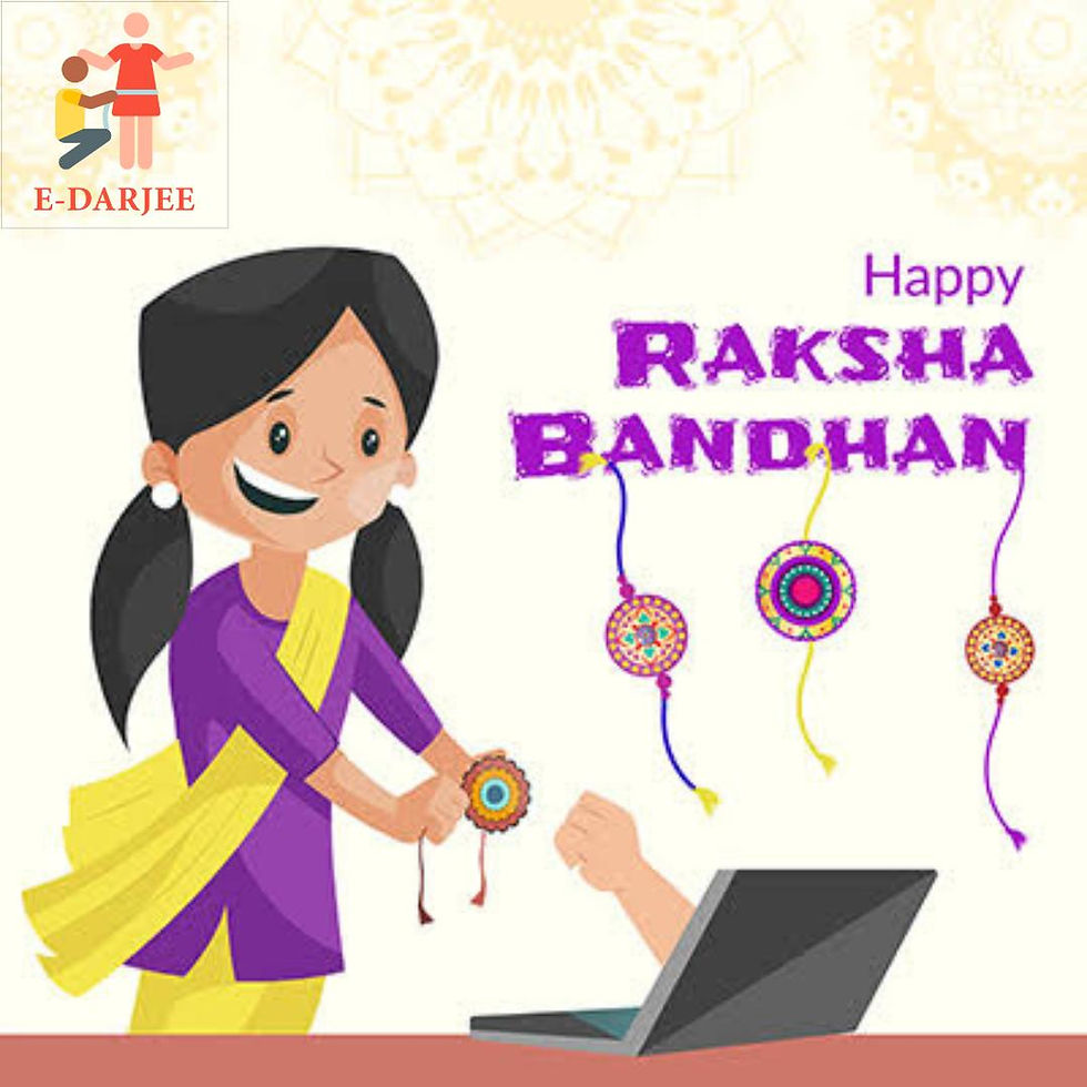 A girl tying rakhi to her brother virtually.