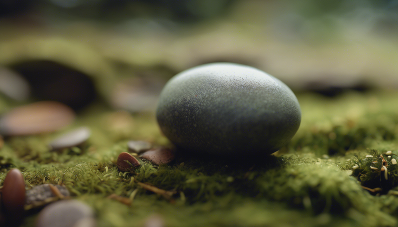 A smooth round stone resting on a bed of moss, photographed with shallow depth of field, representing stillness, presence, and the practice of finding ground in the Finding Ground Sensory Awareness Campaign at Availia.