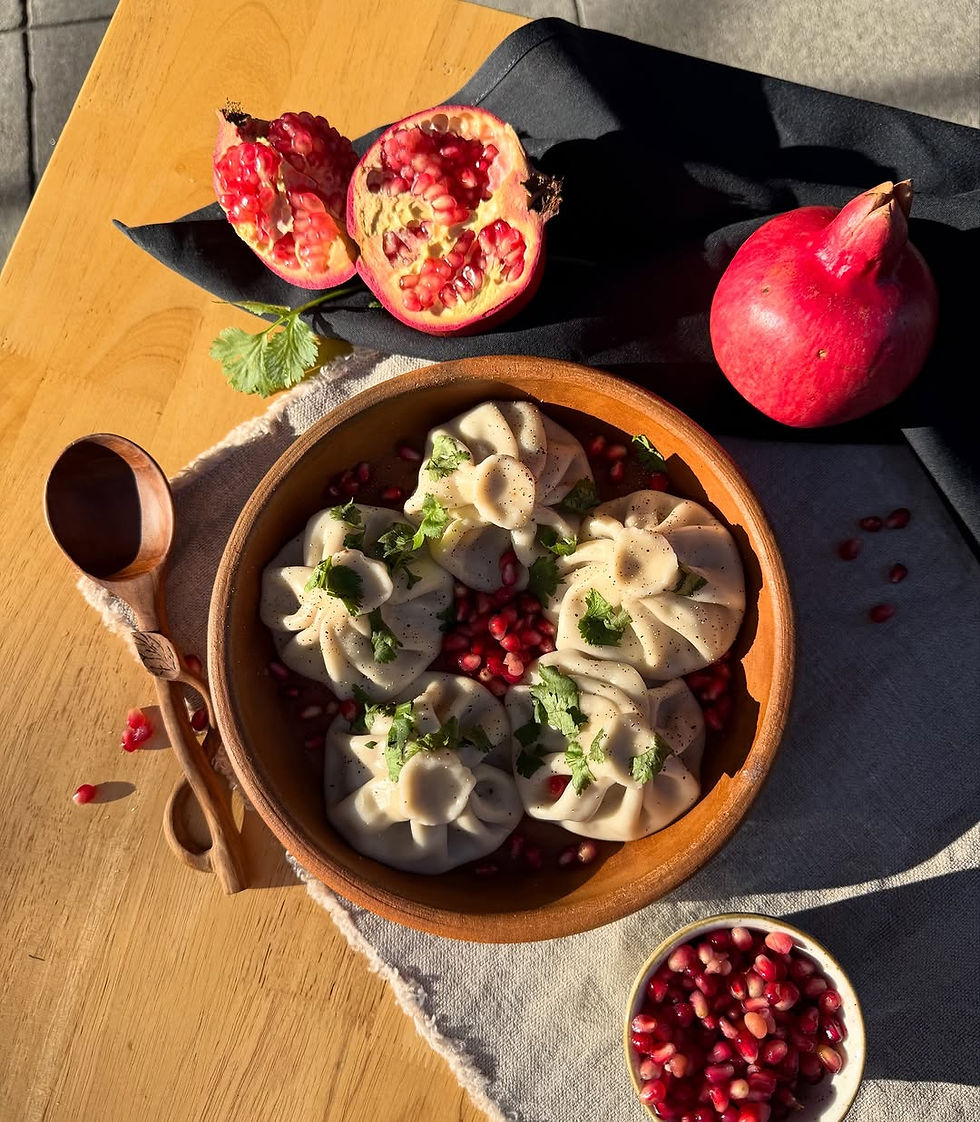 Traditional juicy Georgian khinkali dumplings at Bevri restaurant in Palo Alto