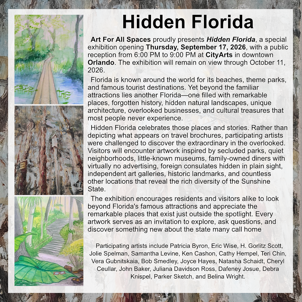 Art For All Spaces presents "Hidden Florida," a special exhibition opening 09/17/2026 at CityArts in downtown Orlando.