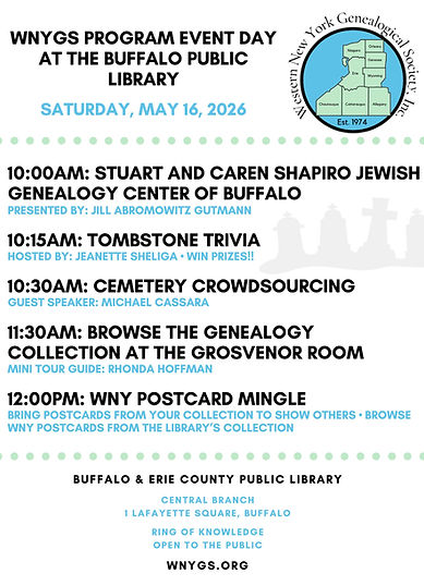WNYGS Program Event Day 16 May 2026 at Buffalo & Erie County Public Library
