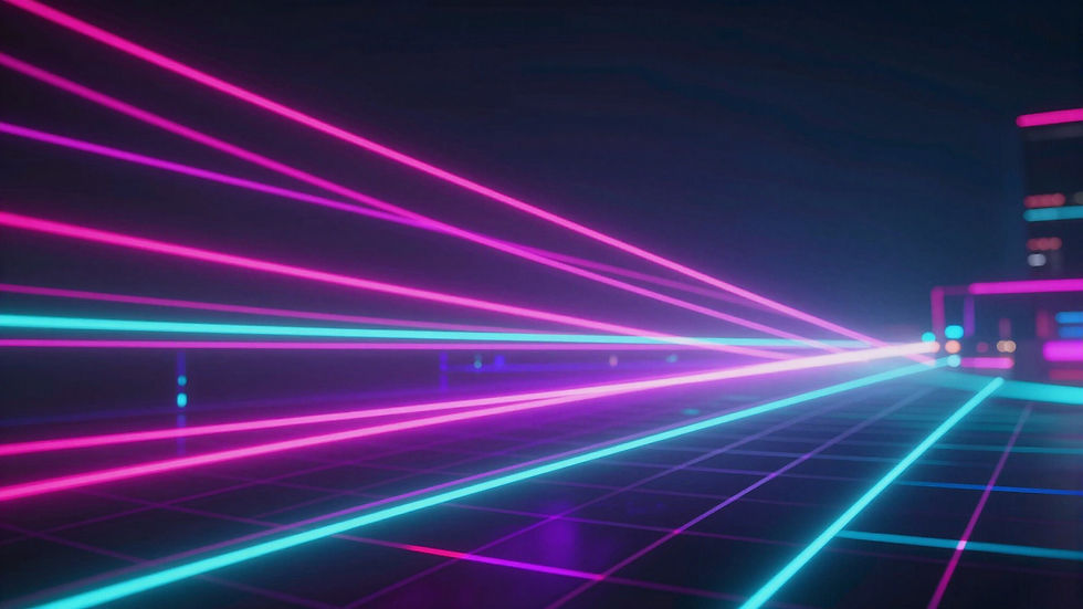 Neon pink and blue laser lights on a production show stage.